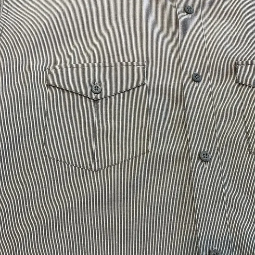 Banana Republic Men's Short Sleeve Dress Shirt XL 17-17.5 Grey Black Microstripe